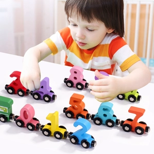 Wooden magnetic number train toy for early learning and kids educational play