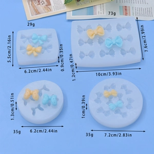 Bow tie silicone mold set for DIY cake mousse and chocolate baking with size specs