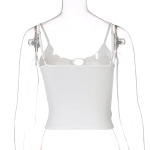 Detailed back view of white slim-fit cropped tank top with thin shoulder straps