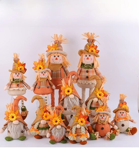 Detailed collection of autumn gnome dolls with maple leaves and scarecrow motifs