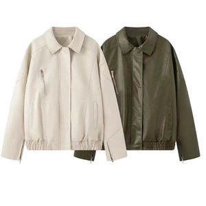 Giacca In Pelle PU Da Donna Retro Risvolto Cerniera Oversized Allentato Casual Capispalla Cappotto Manica Lunga Stile Moto