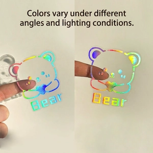 Holographic bear stickers with rainbow gradient laser effect for water bottles and journals