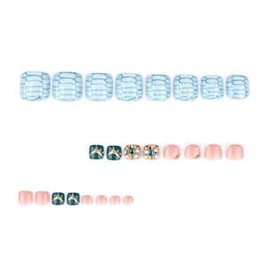 Press-on toenails featuring snake patterns, glitter rhinestones, and diverse artistic designs