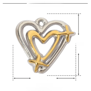 Detailed view of hollow heart pendant specifications, 17x18mm stainless steel charm