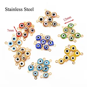 Colorful evil eye stainless steel connector charms in 7mm and 12mm for DIY jewelry