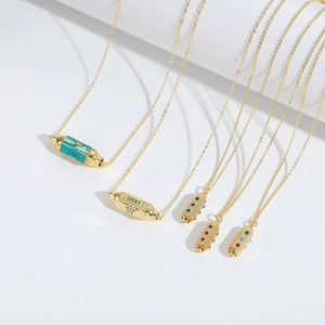 Vintage cylinder pendant necklaces with zircon inlay and colorful enamel finishes