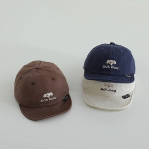 Casquettes bébé en coton avec broderie éléphant pour tout-petits en marron, bleu et beige