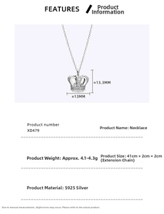 Macro detail of S925 sterling silver crown necklace pendant with sparkling zircon stones