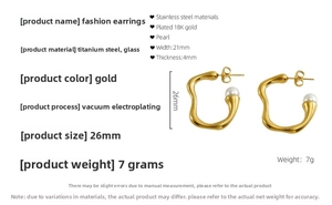 Tableau des tailles détaillé des boucles d'oreilles perles en acier doré 18 carats