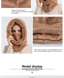 Detail of thickened fleece lining and convertible windproof mask on brown winter hood