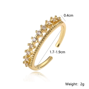 Detail view of gold-plated adjustable ring showing 0.4cm width and 1.7cm inner diameter