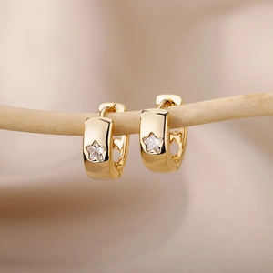 Elegant 18K gold-plated C-shaped huggie earrings with sparkling star zircon stones