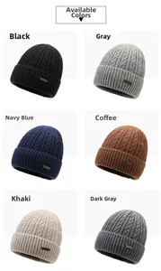Selection of ribbed knit beanies in black, navy, grey, and coffee colors for autumn winter