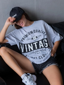 Γυναικείο T-Shirt Vintage American Streetwear Καθαρό Βαμβάκι Με Τύπωμα Γράμματα Oversized Κοντομάνικο Casual Μπλούζα