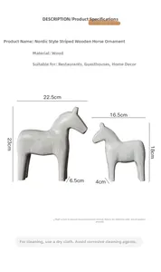 Detailed view of Nordic striped wooden rocking horse statues with size measurements