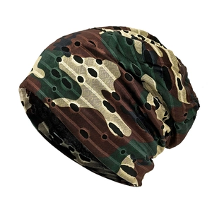 Berretto Beanie Mimetico Poliestere Traspirante Taglio Laser Design Distressed Streetwear Casual Outdoor Per Uomo Donna