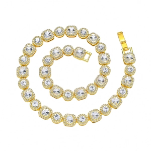 Iced Out Hiphop Necklace For Men Alloy Rhinestone Square Round Geometric Cuban Link Chain Trendy Punk Jewelry
