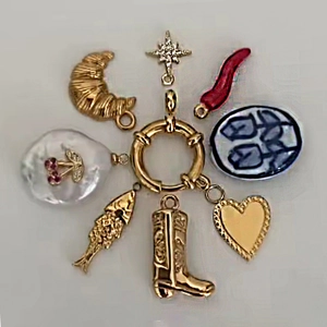 DIY stainless steel gold pendant set with croissant star chili and heart charms