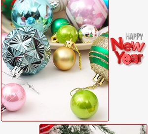 Detail of assorted Christmas balls with matte glitter and geometric textured finishes