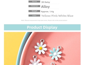 Macro detail of colorful daisy charms with alloy oil-dripping crafts and vibrant finish