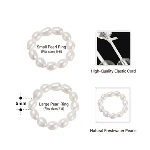 Elastischer s925 Silberring mit 5mm echten Süßwasserperlen in den Größen Small und Large