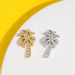 Coconut Tree Charms Alloy Colorful Rhinestone Tropical Palm Tree Pendants For DIY Necklace Bracelet Jewelry Making Accessories