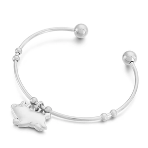 Bracelet jonc ouvert en acier inoxydable argenté avec perles et breloque cochon