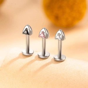 F136 titanium cartilage studs with cat ear shape and triangle zircon inlays