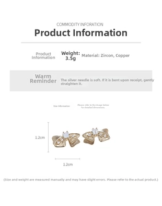 Vue détaillée des boucles d'oreilles nœud en zircon avec dimensions de 1,2 cm et 3,5 g
