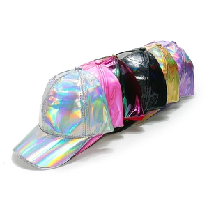 Casquettes de baseball colorées en cuir PU laser en argent, rose, or et violet