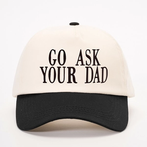 Two-tone baseball cap with GO ASK YOUR DAD embroidery in black and white finish