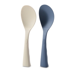Cucchiai per riso in silicone beige e blu con superficie strutturata antiaderente