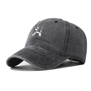 Washed Cotton Baseball Cap Balloon Dog Embroidery Distressed Vintage Adjustable Dad Hat Outdoor Sun Protection Unisex
