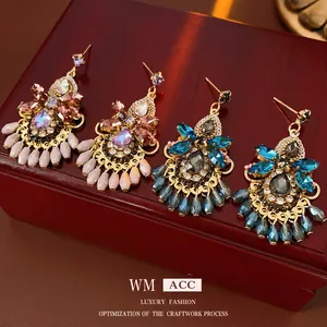 Bohemian Vintage Water Drop Tassel Dangle Earrings With Silver Earring Post Rhinestone Crystal Elegant Jewelry For Women