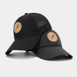 Quick-dry black baseball caps with compass embroidery and breathable mesh side vents