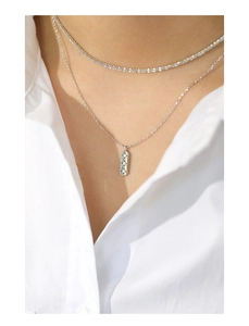 Close-up of double-layer S925 silver necklace with rectangular star zircon pendant
