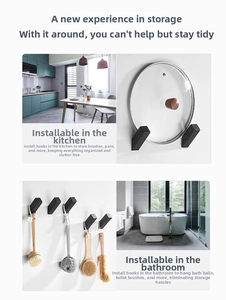 Wall-mounted matte black L-shaped hooks for kitchen and bathroom storage usage
