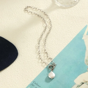 Baroque irregular pearl necklace with silver chain and OT toggle clasp for women