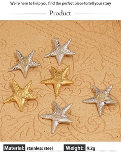 Detailed view of gold and silver starfish earrings on a sandy stone textured surface