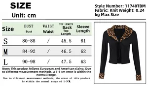 Tabella taglie dettagliata per giacca in maglia con colletto leopardato e laccetti
