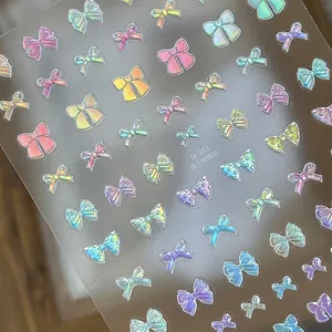 Holographic Aurora Bowknot Nail Art Stickers 3D Ultra Thin Self Adhesive Manicure Decoration