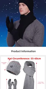 Detailed view of thermal knit hat, scarf and touchscreen gloves set for men