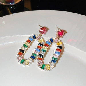 Colorful zircon flower hoop earrings with multi-color stones in high-quality metal plating