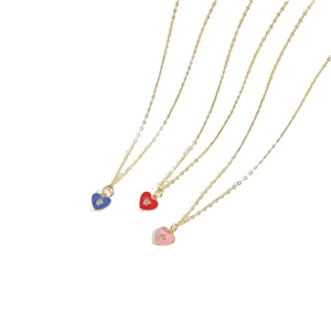 French vintage gold necklace with colorful enamel heart pendants and small zircon