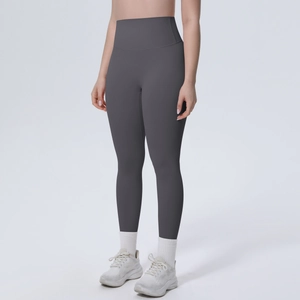 Detail der anthrazitgrauen Leggings mit hohem Bund und breitem Stützband