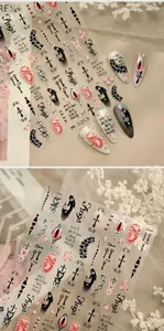 Detail von M-1253 Gothic Nagelaufklebern mit Silberkreuzen und roten Augenmustern