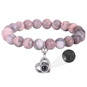 Natural Stone Beaded Bracelet With Heart Pendant 100 Languages I Love You Projection Stone Romantic Jewelry For Women Men