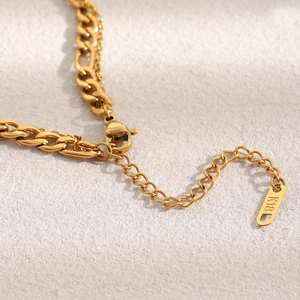 Minimalist double-layered stainless steel necklace with 18K gold plating and K18 tag