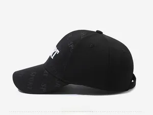 Detail view of black baseball cap with 3D Sport embroidery and embossed textures