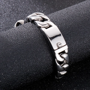 Men's retro punk stainless steel Cuban link bracelet with a flat clasp closure